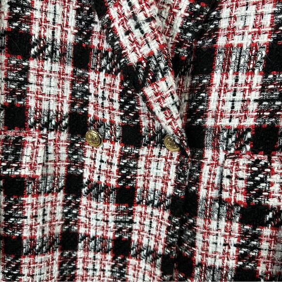 Zara Blogger Black Red Tweed Plaid Double Breasted Blazer. - Picture 9 of 16
